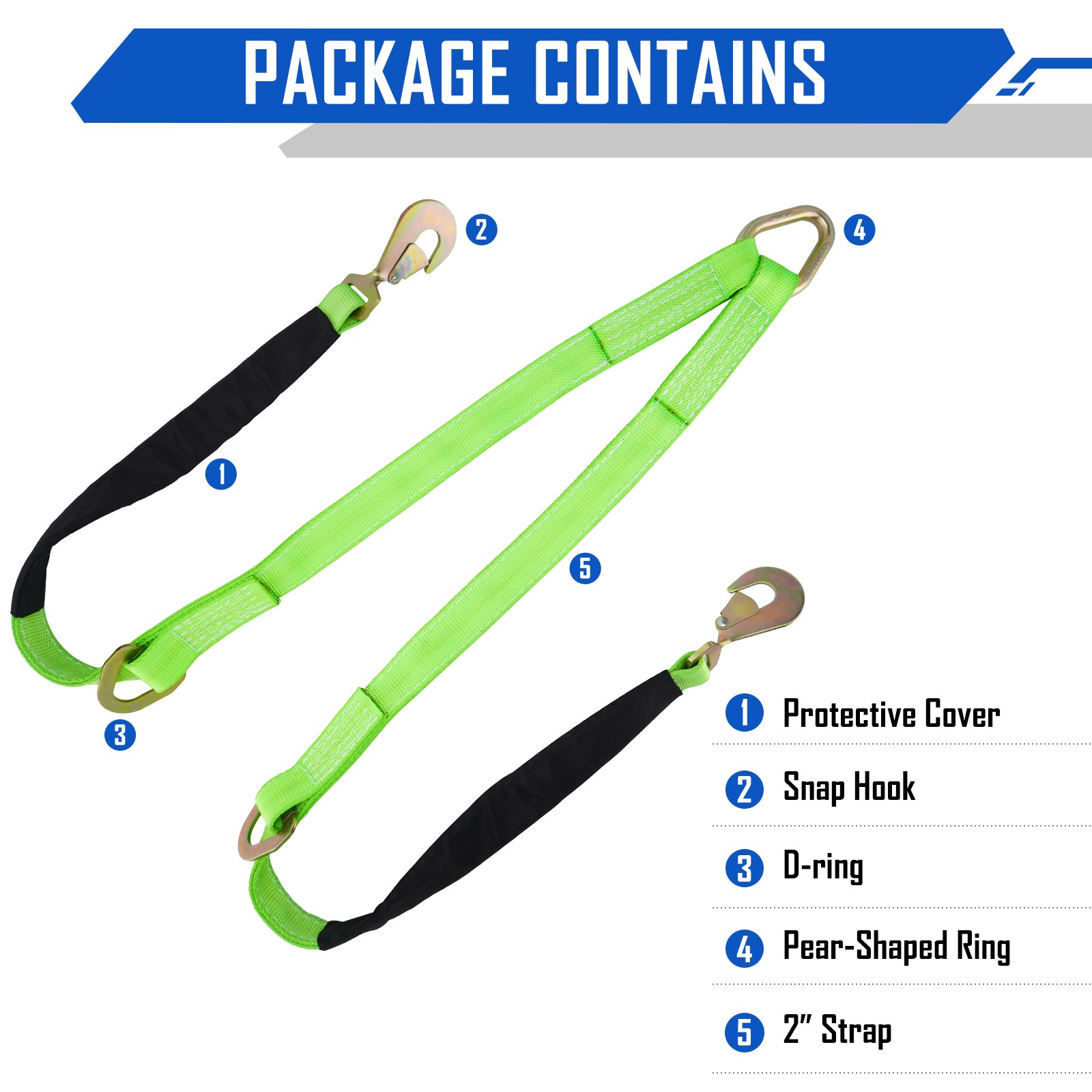 2PCS V-Bridle Strap 2" x 4' w/ Snap Hooks, w/ Cordura Sleeve and Axle Straps NEW