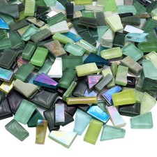 LITMIND Green Mixed Irregular Glass Mosaic Tiles for Art Crafts, 9oz Value Pack