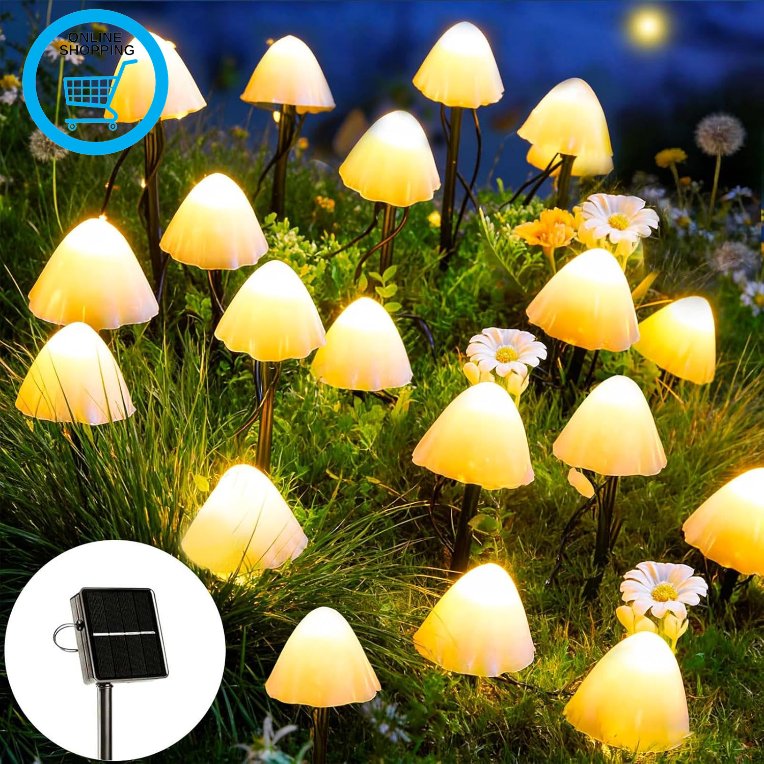 Solar Garden Ornaments, 5M 20 LED Mushroom Solar Lights Outdoor Garden, IP65 Wat