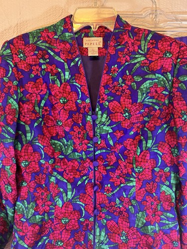 Adrianna Papell Womens Multicolor Floral Silk Blazer Skirt Suit Set 2 Pc Size 8 - Picture 2 of 10