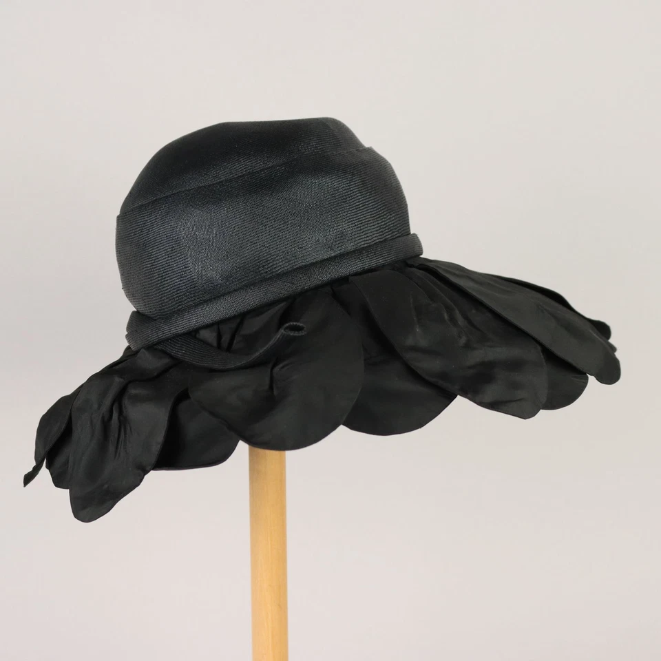 Gallia e Peter Hat Vintage Black Fabric Flower Italy 1950s - Изображение 2 из 4