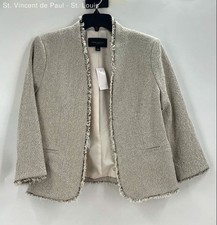 Ann Taylor Factory Womens Blazer Beige Grey Check Cotton Blend Outerwear Size 8