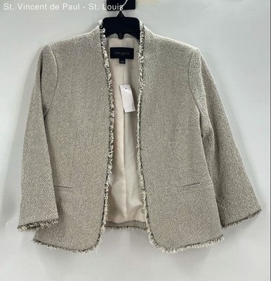 Ann Taylor Factory Womens Blazer Beige Grey Check Cotton Blend Outerwear Size 8