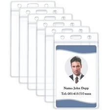 6 Pack Vertical ID Card Badge Holder Waterproof Clear Card Sleeve Case Cover Hea