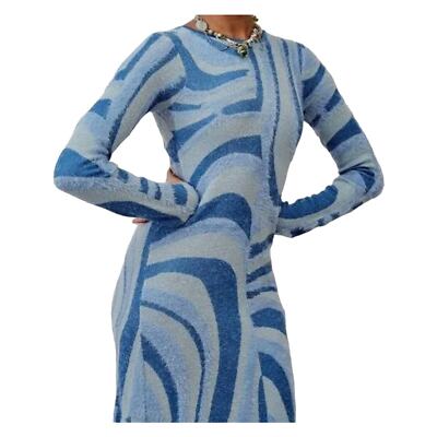 NWT House of Sunny Wave Sweater Blue Moon Dress Cut out Back Long Sleeve  Blue 8 | eBay