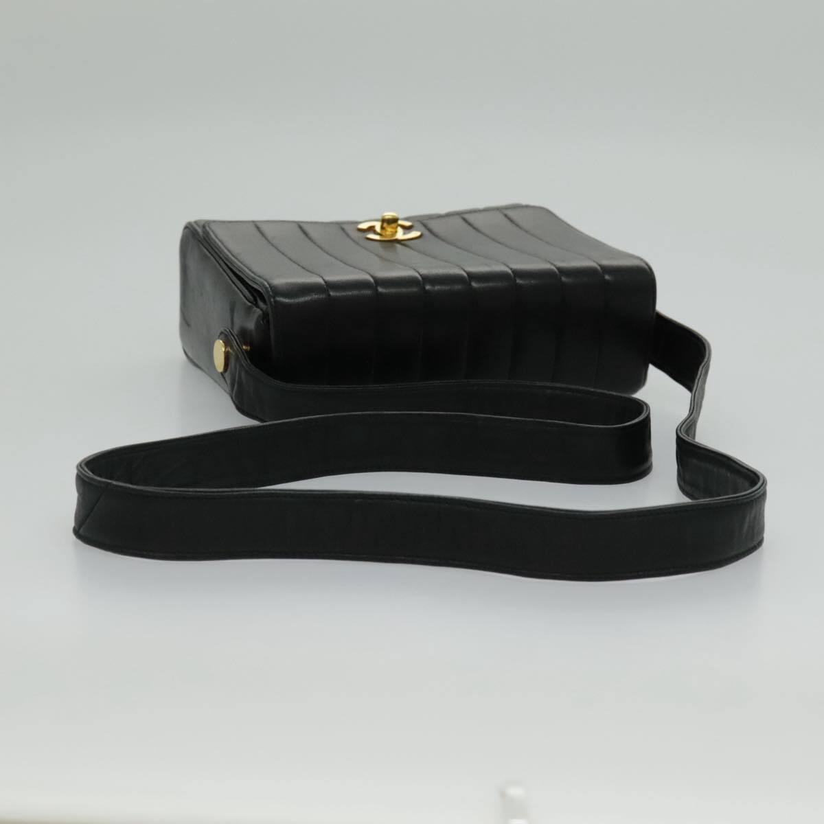 CHANEL Mademoiselle Shoulder Bag Lamb Skin Black Gold CC Auth yk15502AV