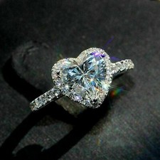 1.80CT HEART CUT LAB CREATED DIAMOND HALO ENGAGEMENT RING 14K WHITE GOLD PLATED