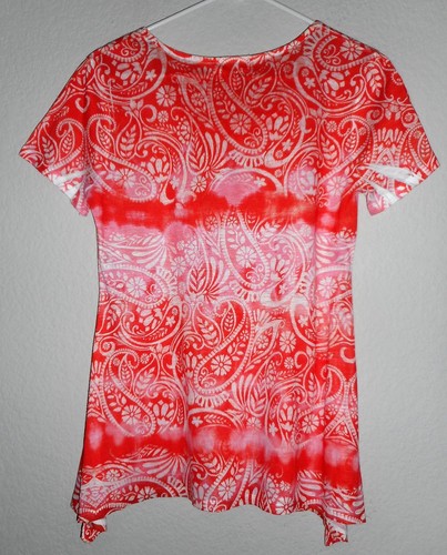 Dressbarn Womens small PolyESTER ORANGE/WHITE Floral & Paisley Rhinestone Blouse - Picture 10 of 12