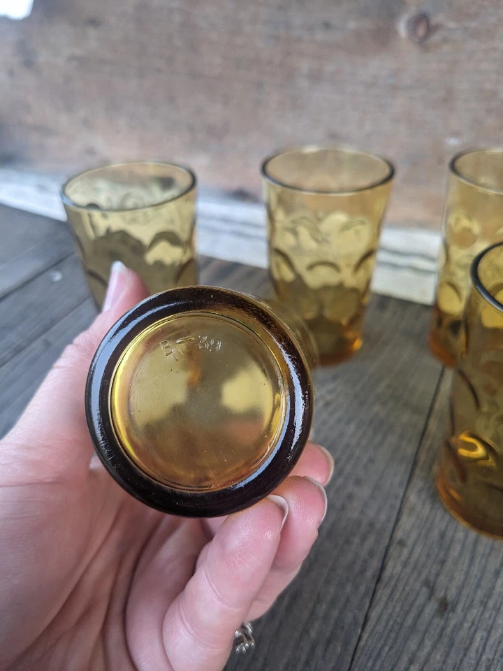 Vintage MCM Hazel-Atlas Amber "El Dorado" 5oz Juice Glasses (8) - Image 4 of 4