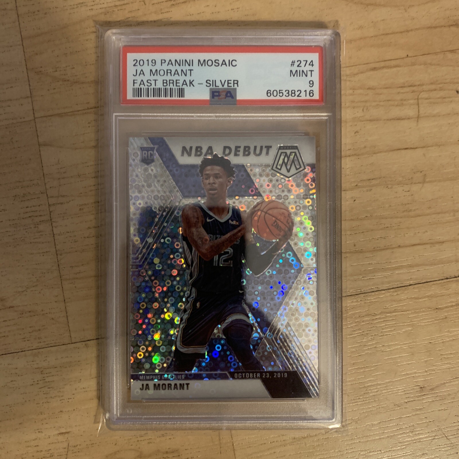 2019-20 Panini Mosaic Silver Fast Break Prizm #274 Ja Morant RC Rookie PSA 9