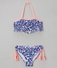NWT Jantzen Girls Two PC Blue  Pink Into The Wild Fringe Bikini Swimsuit Set 4