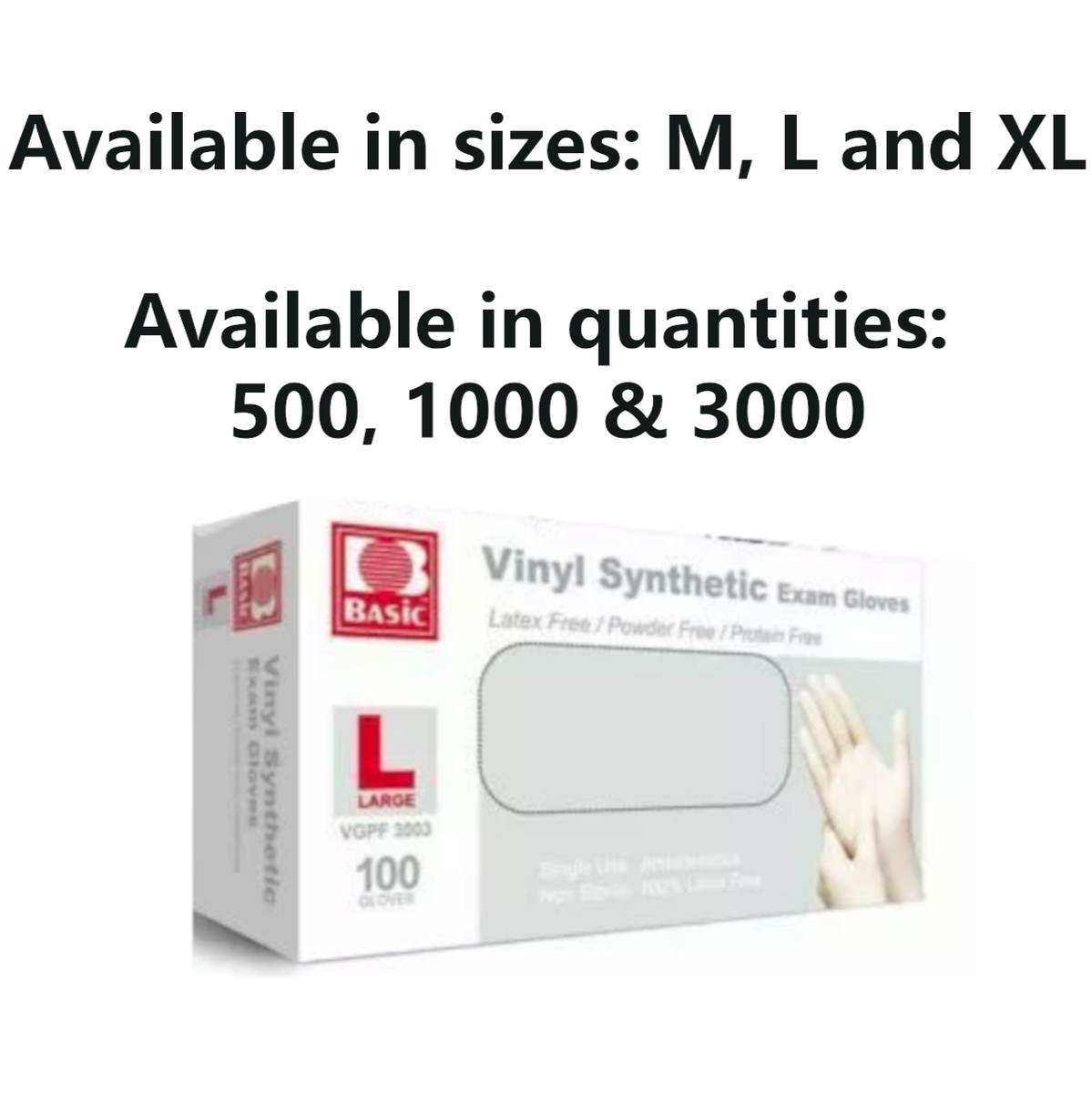 Vinyl Synthetic Exam Gloves Box of 1000 Basic VGBF 3003 Medium Large M L XL  PPE