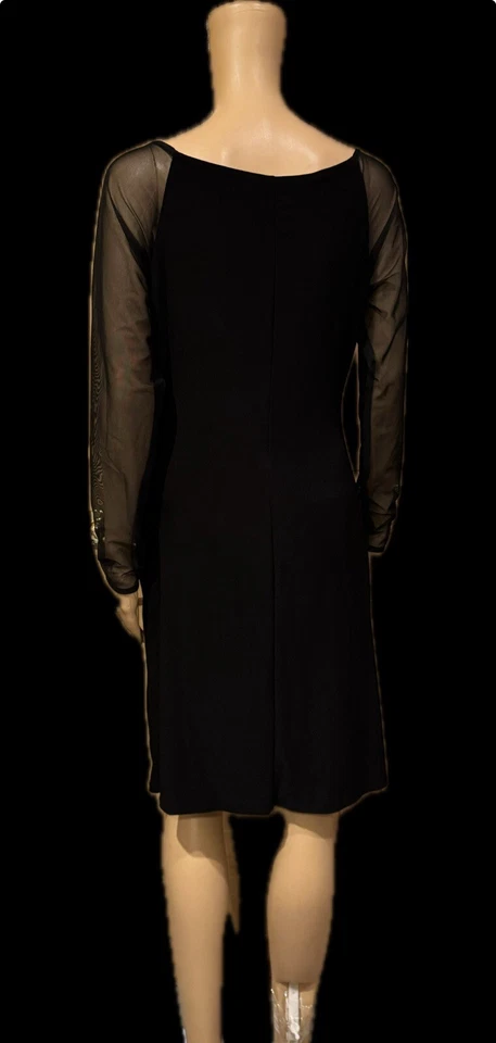 lauren ralph lauren Black Ruched Mesh Long sleeve Midi dress sz 10P - Image 4 of 4