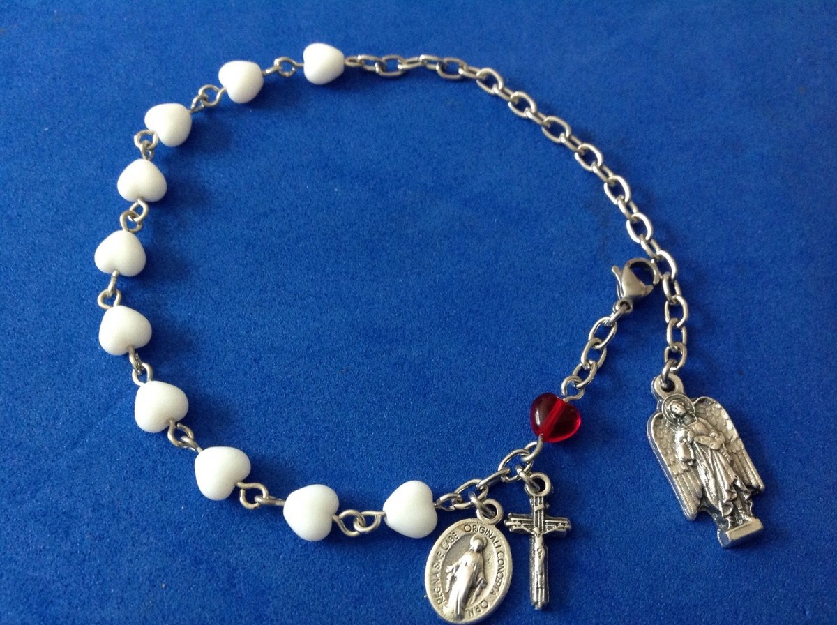 Custom Heart Rosary Bracelet Saint Medal ARCHANGEL ST RAPHAEL