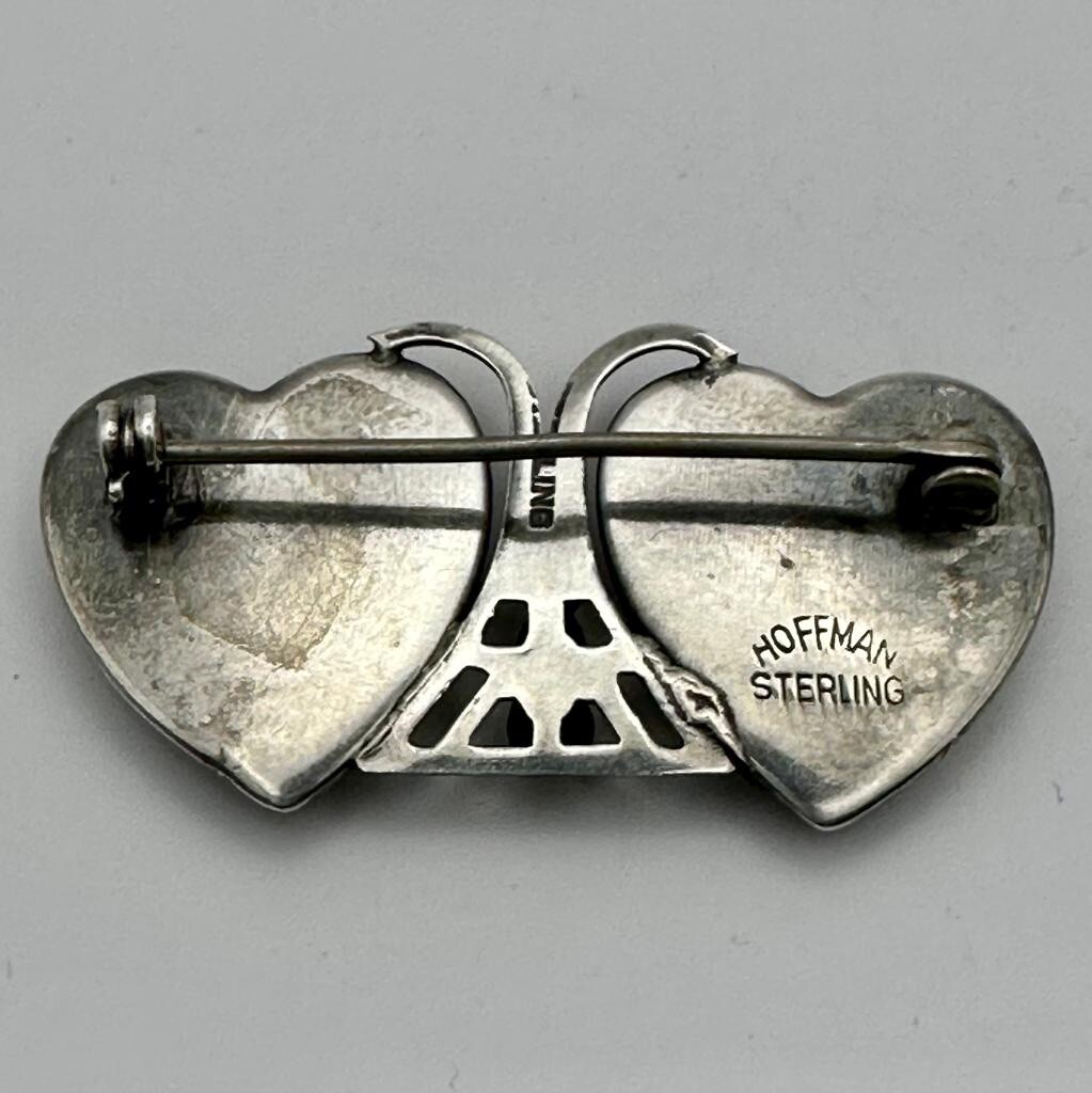Hoffman Butterfly Wing Brooch Double Hearts Palms Sunset Sterling Silver View 4