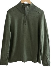 LL Bean Sweater Green Cotton Cashmere 1/4 Zip Long Sleeve Men  s Sz L