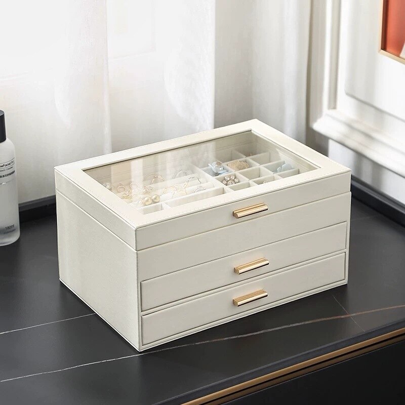 Jewelry Organizer Display Travel Case Boxes Portable PU Storage Earring Holder-image