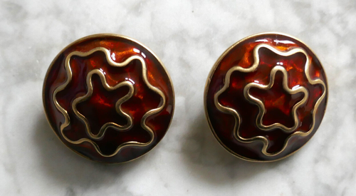 Boucles D'oreilles Vintage LE RITZ - Métal Doré émaillé Marron - Occasion Bon état