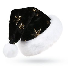Phyxin Black Santa Hat Sequin Christmas Hat for Adult Xmas Party Christmas Ho...