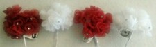 NEW with TAGS, Fabric Roses. 12 Red. 12 White, Each with a Rhinestone on Rose
