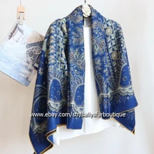 70% Cashmere & 30% Silk Wrap Scarf Flowers Print Double Face Square Shawl 53"