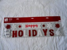 NEW HAPPY HOLIDAYS Christmas window Gel Clings Stickers 17 pcs Winter Snowflakes