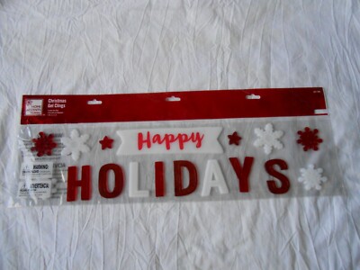 NEW HAPPY HOLIDAYS Christmas window Gel Clings Stickers 17 pcs Winter Snowflakes