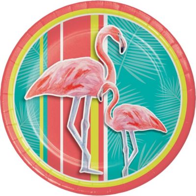Hawaiian Luau Party Island Oasis Flamingo 9 Inch Paper Plates 8