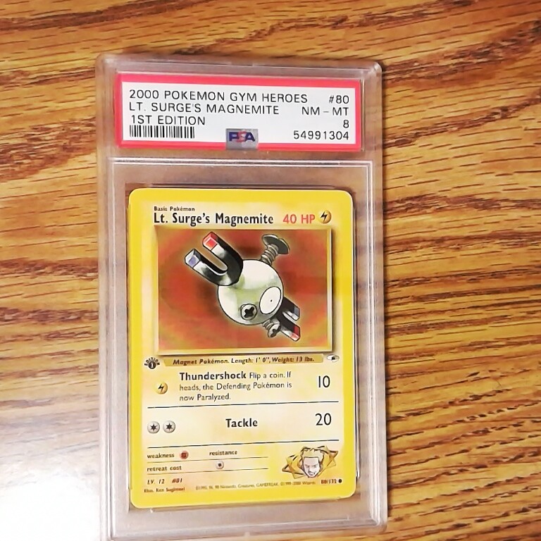 Lt. Surge's Magnemite 80/132 GYM HEROES 1st Edition Graded Pokemon Card - PSA 8