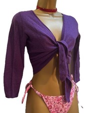 Jigsaw 100% Fine lightweight pure Cashmere ballet tie front Cardigan s purple 