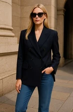 🔥THE ROW 100% Italian Navy Wool SilkLined  S Double Breasted Blazer🔥 Trending