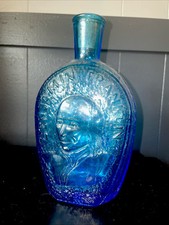 VINT Benjamin Franklin / Glass House Wheaton Millville NJ 1888 Blue Glass Bottle