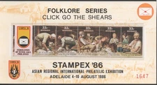 Australia 1986 Click Go the Shears on set of 2 STAMPEX '86 Cards MUH