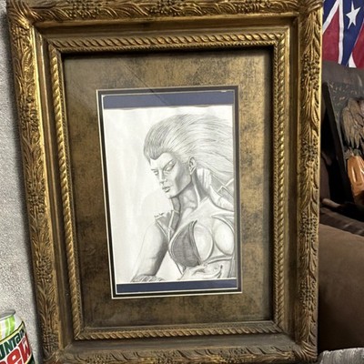 Risa Rynn Framed Original Women Portrait Drawing Pencil Art Handmade Signed