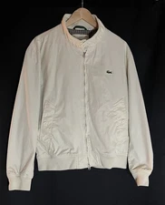 Lacoste Men’s Harrington Jacket FR 52 US M/L Beige Plaid Lined Bomber Full Zip
