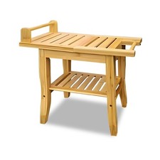 2-Tier Bamboo Shower Bench Spa Stool Waterproof Bath Seat With Storage Shelf