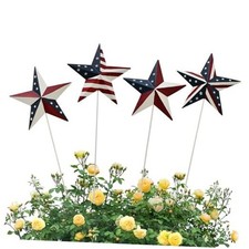 Metal Garden Stake Set of 4 Patriotic Decor Yard Stakes 4th of July Lawn Star