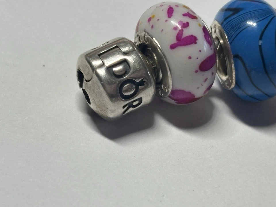 7.25" Sterling Silver 925 Pandora Charm Bracelet w/18 925 and Glass Beads - Image 2 of 4