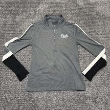 VICTORIAS SECRET PINK "PINK" ULTIMATE 1/2 ZIP TRACK JACKET WORKOUT GRAY SMALL