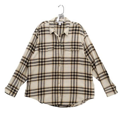 Old Navy Boyfriend Flannel Shirt Plaid Long Sleeve Relaxed Fit Womens L