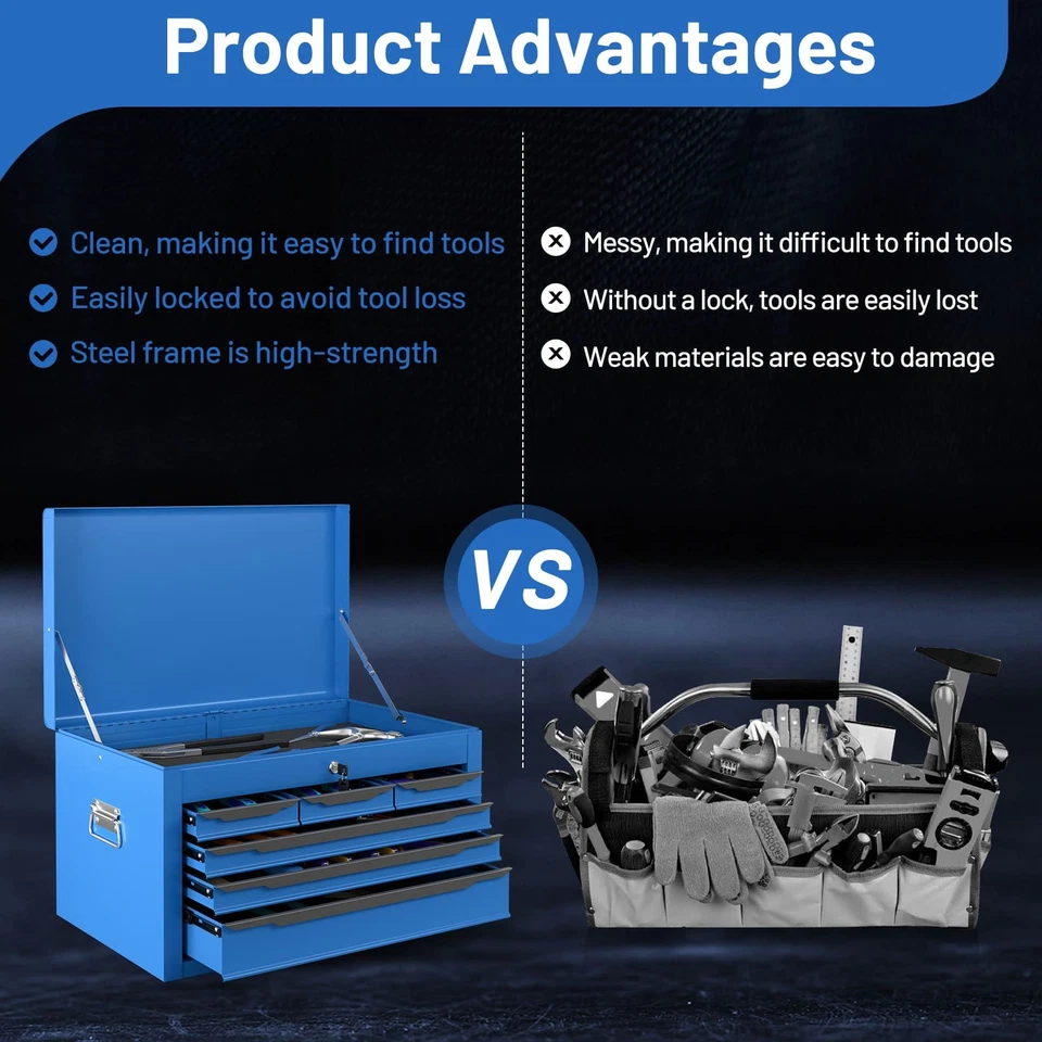 Costway Steel Tool Box Tool Chest Case with 6 Drawers & Top Storage-Blue - Image 4 of 4