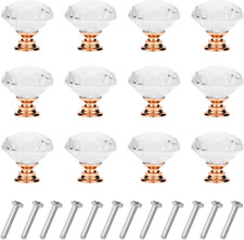 12 Pack Drawer Knobs Diamond Shaped Crystal Glass 30mm Cabinet Knobs Pull Handle