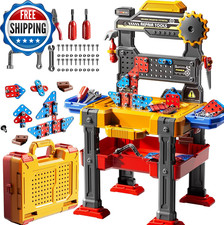 2 in 1 Workbench Tools Toys Set with Sound for Toddlers Aged 3-5, 145 PCS Educat