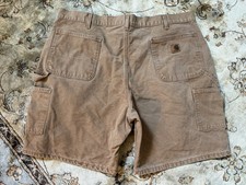 VTG Y2K CARHARTT B25 BRN Carpenter Duck Canvas LEATHER PATCH Shorts Sz. 42x8
