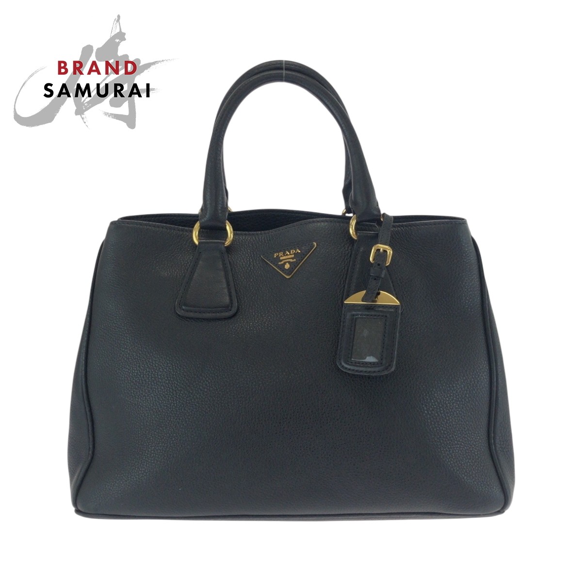 Prada Vittero Dyno  Plate Black Leather Bn2579 Tote Bag Handbag Shoulder 502492