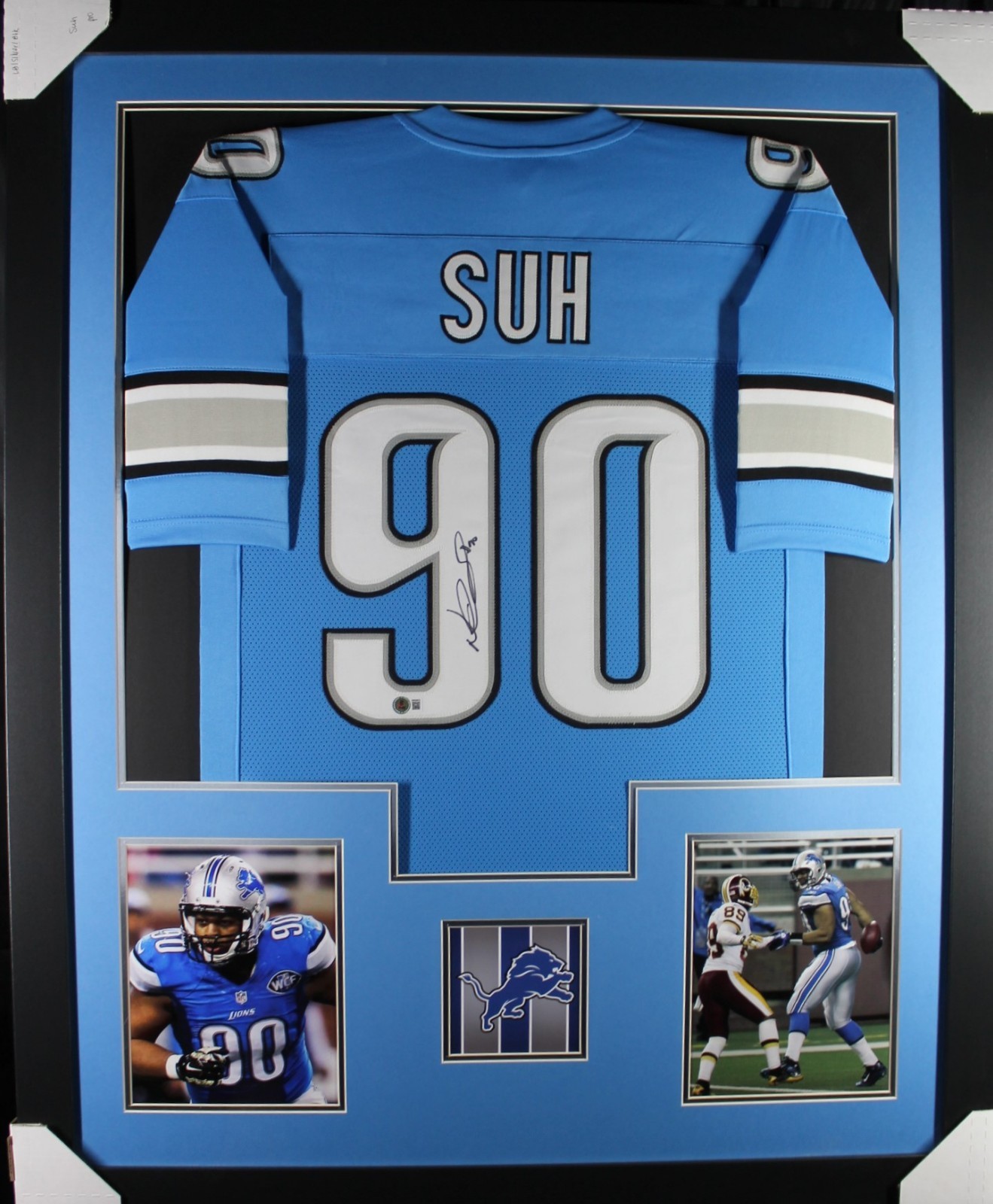 Ndamukong Suh Autographed Signed Detroit Lions (Lions blue TOWER) Framed Jersey Beckett 
