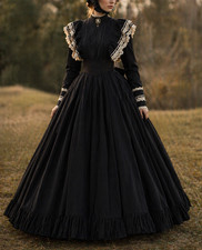 Black Victorian Dickens 1860s Dress Dark Fantasy Gown Period Theater Costume 326