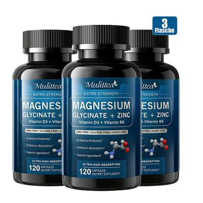 Hochbioverfügbares Magnesium Glycinate 500mg mit Vitamin D3 & B6 120 Kapseln