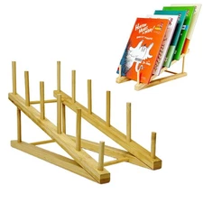 Book Display Stand Holder 5-Tier Wooden Rack Organizer For Magazines Tabletop