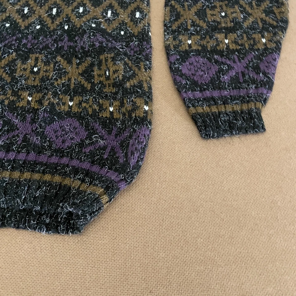 Suéter De Colección New Era Para Hombre Grande Púrpura Negro Fair Isle Cuello Redondo Hecho en EE. UU. 90s Foto 4 de 4